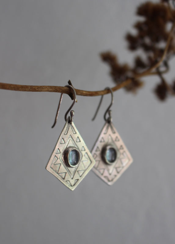 Itzia, boucles d’oreilles losange mexicain en argent et zircon