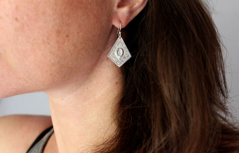 Itzia, boucles d’oreilles losange mexicain en argent et zircon