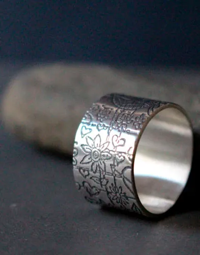 Jardin d’enfants, bague dessin d’enfant en argent