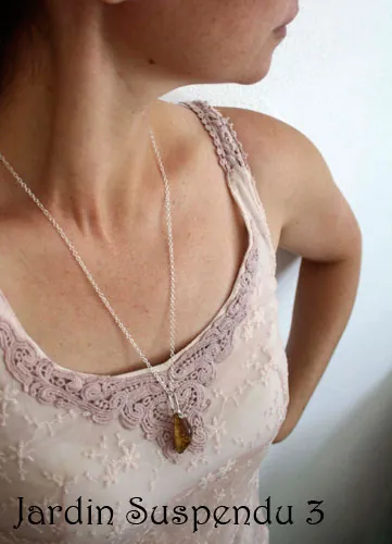 Jardin suspendu, collier mystère de Babylone en argent et quartz fantôme