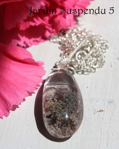 Jardin suspendu, collier mystère de Babylone en argent et quartz fantôme