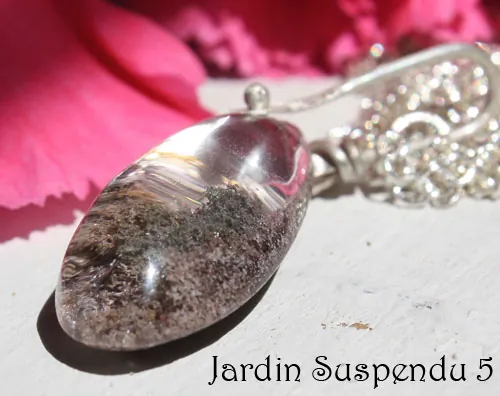 Jardin suspendu, collier mystère de Babylone en argent et quartz fantôme