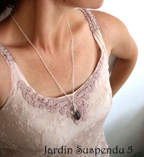 Jardin suspendu, collier mystère de Babylone en argent et quartz fantôme