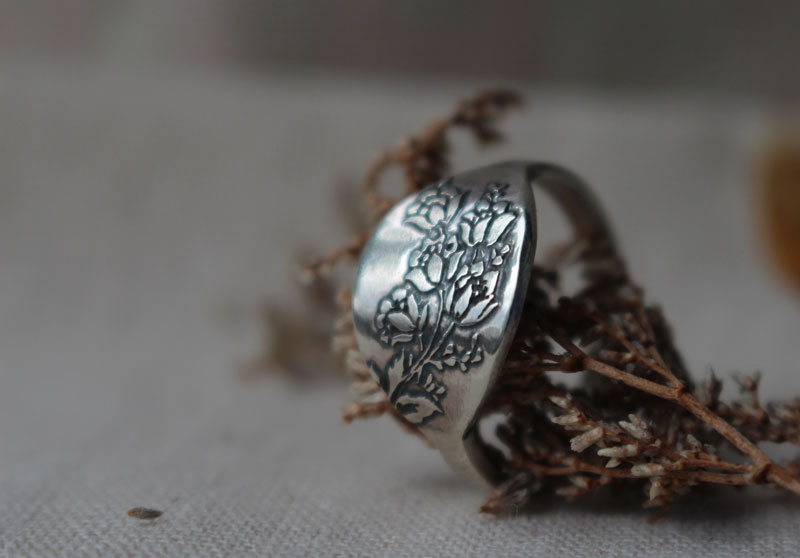 Jardin de roses, bague fleurs en argent