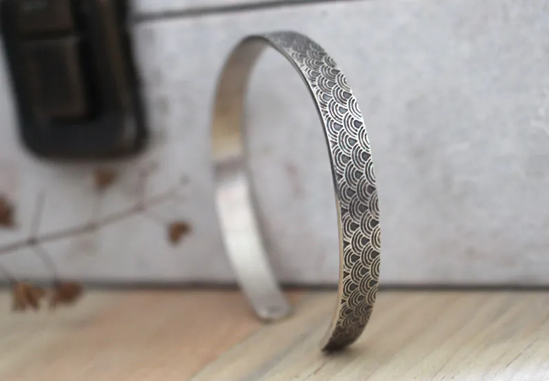 Kaito, bracelet seigaiha, vagues japonaises en argent