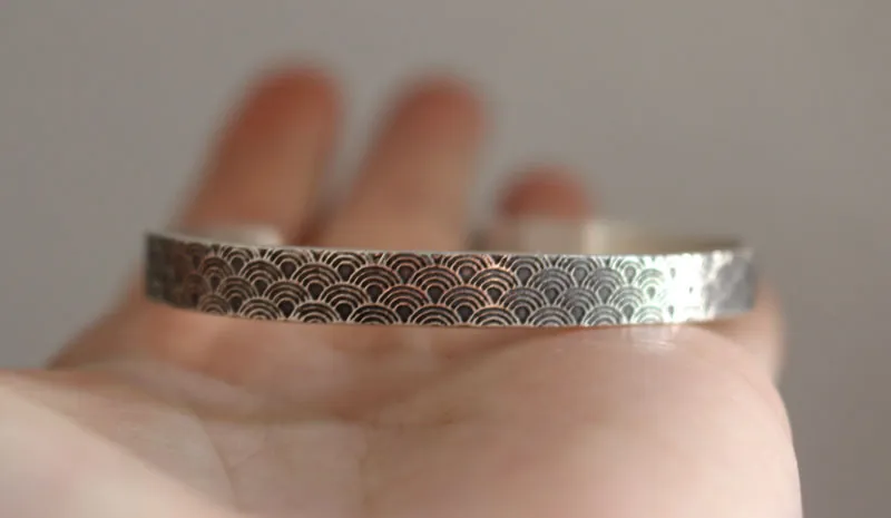 Kaito, bracelet seigaiha, vagues japonaises en argent