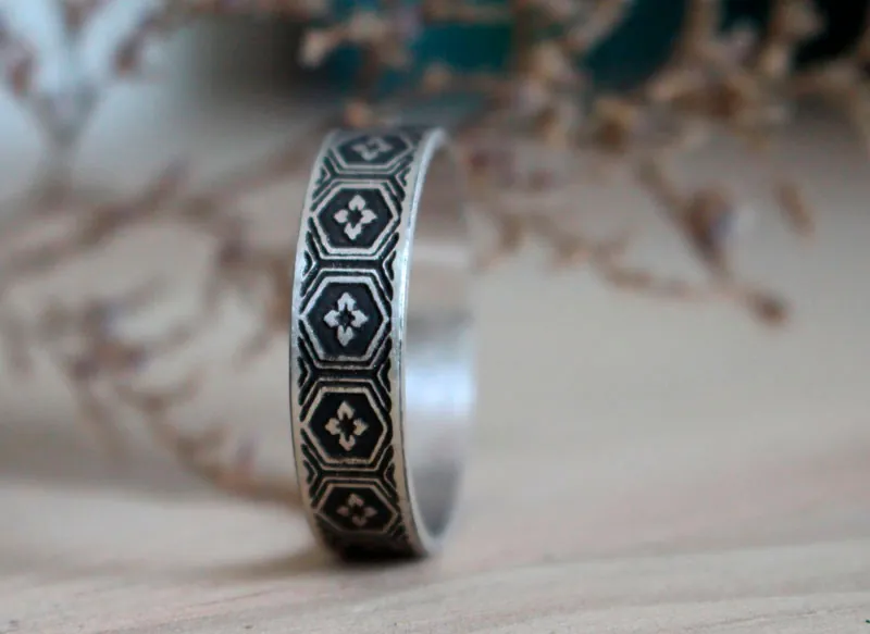 Kikko hanabishi, bague écailles de tortue japonaise en argent