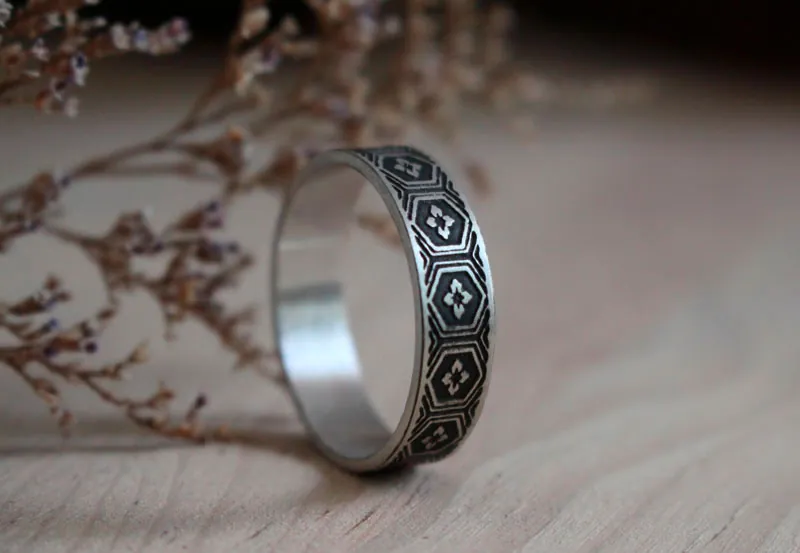 Kikko hanabishi, bague écailles de tortue japonaise en argent