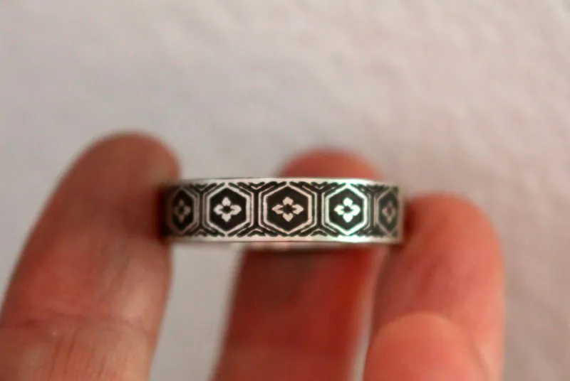 Kikko hanabishi, bague écailles de tortue japonaise en argent