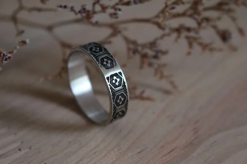 Kikko hanabishi, bague écailles de tortue japonaise en argent