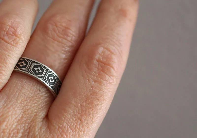 Kikko hanabishi, bague écailles de tortue japonaise en argent