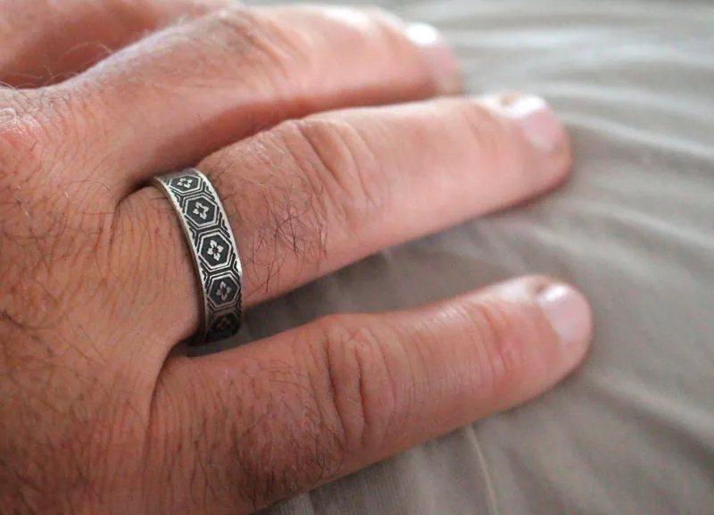Kikko hanabishi, bague écailles de tortue japonaise en argent