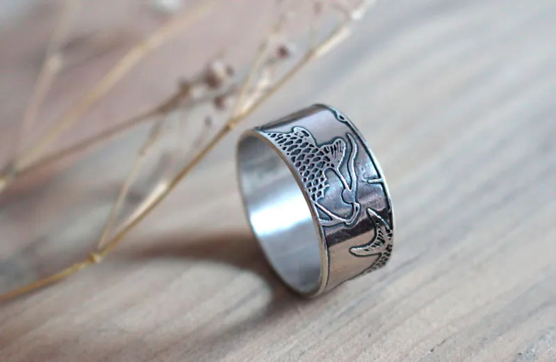 Koï, bague carpe poisson japonais en argent