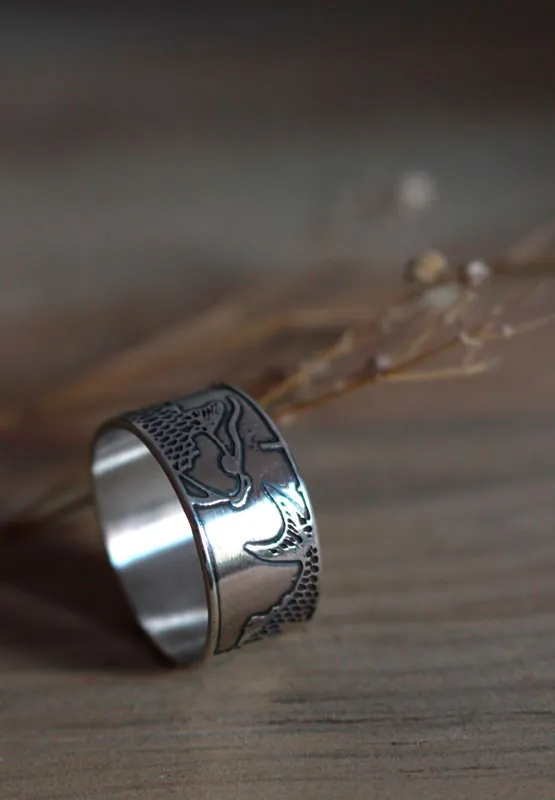 Koï, bague carpe poisson japonais en argent