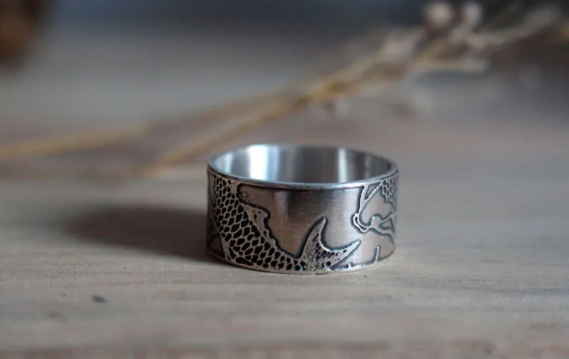 Koï, bague carpe poisson japonais en argent