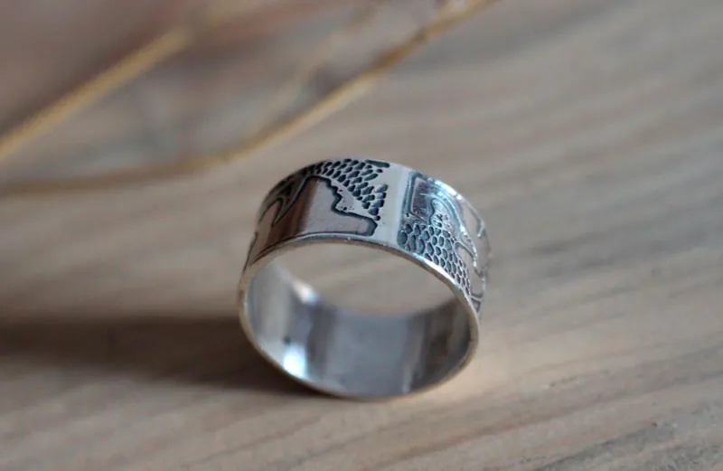 Koï, bague carpe poisson japonais en argent