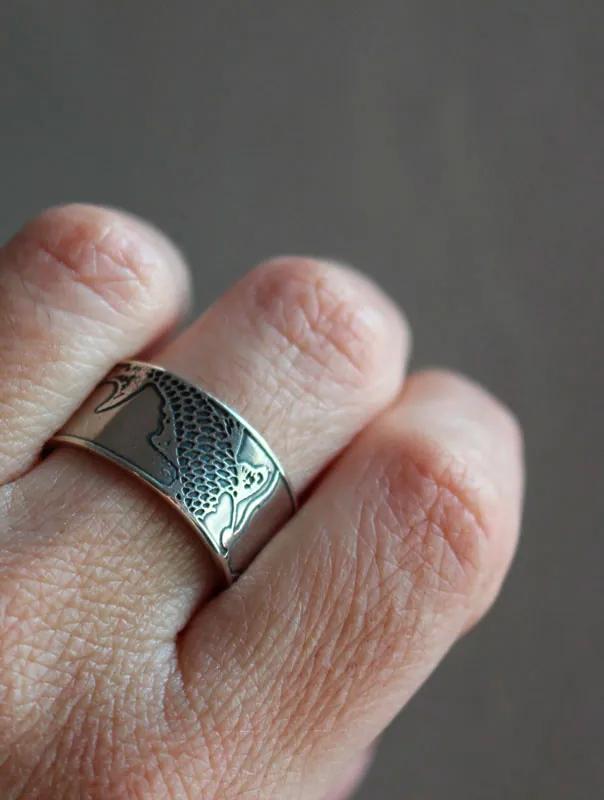 Koï, bague carpe poisson japonais en argent
