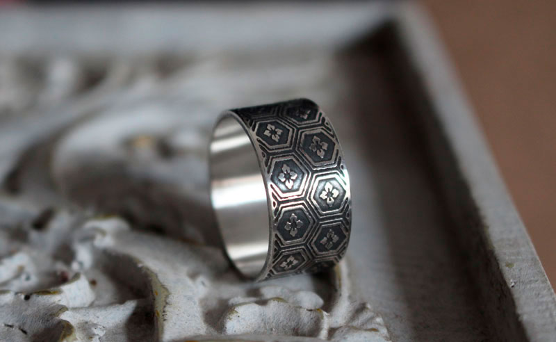 Kikko, bague écailles de tortue japonaise en argent