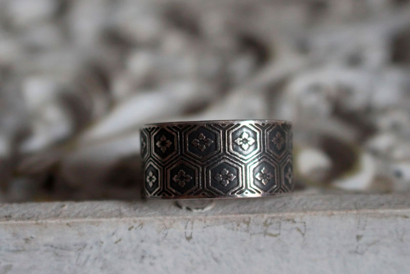 Kikko, bague écailles de tortue japonaise en argent