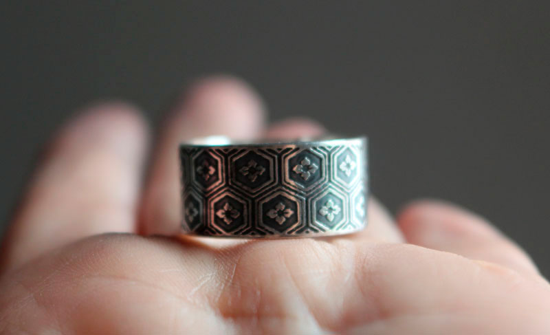 Kikko, bague écailles de tortue japonaise en argent