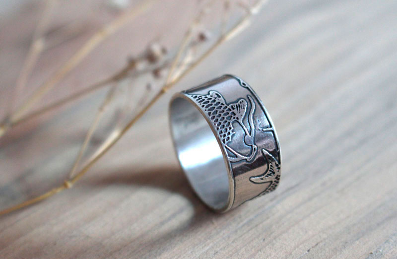 Koï, bague poisson japonais en argent