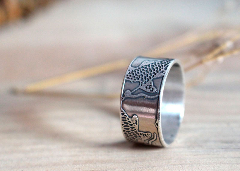 Koï, bague poisson japonais en argent