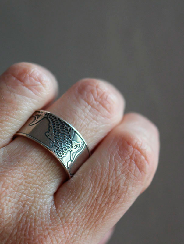 Koï, bague poisson japonais en argent