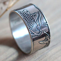 Koï, bague poisson en argent, carpe koï, jardin japonais