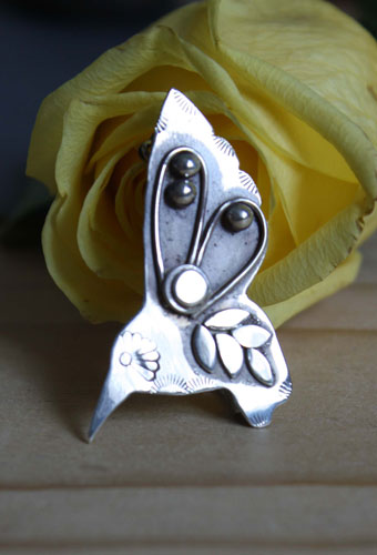 Kolibri, broche oiseau colibri stylisé en argent