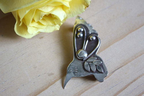 Kolibri, broche oiseau colibri stylisé en argent