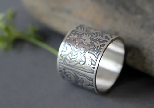 L’arbre aux biches, bague cerfs et oiseaux otomi en argent