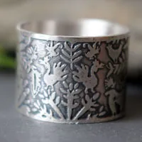 L’arbre aux biches, bague cerfs et oiseaux otomi en argent
