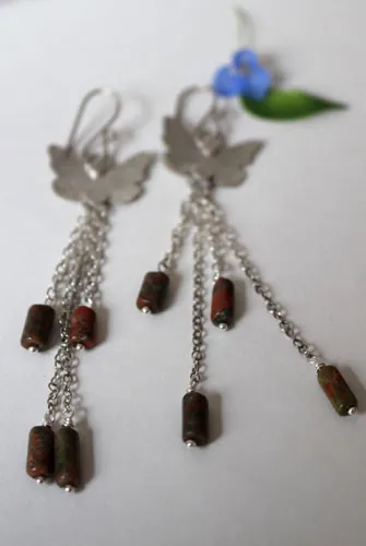 L’effet papillon, boucles d’oreilles science et interaction en argent et unakite