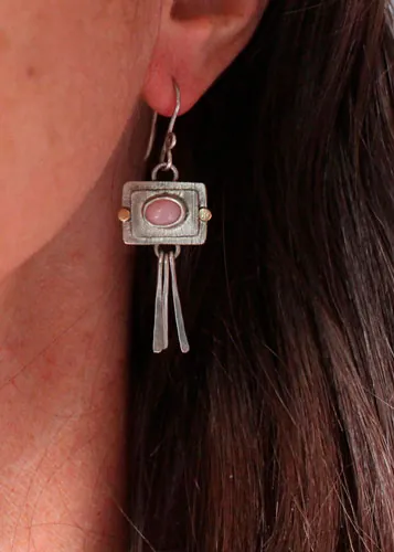 L’étoile filante, boucles d’oreilles célestes en argent, or et opale rose
