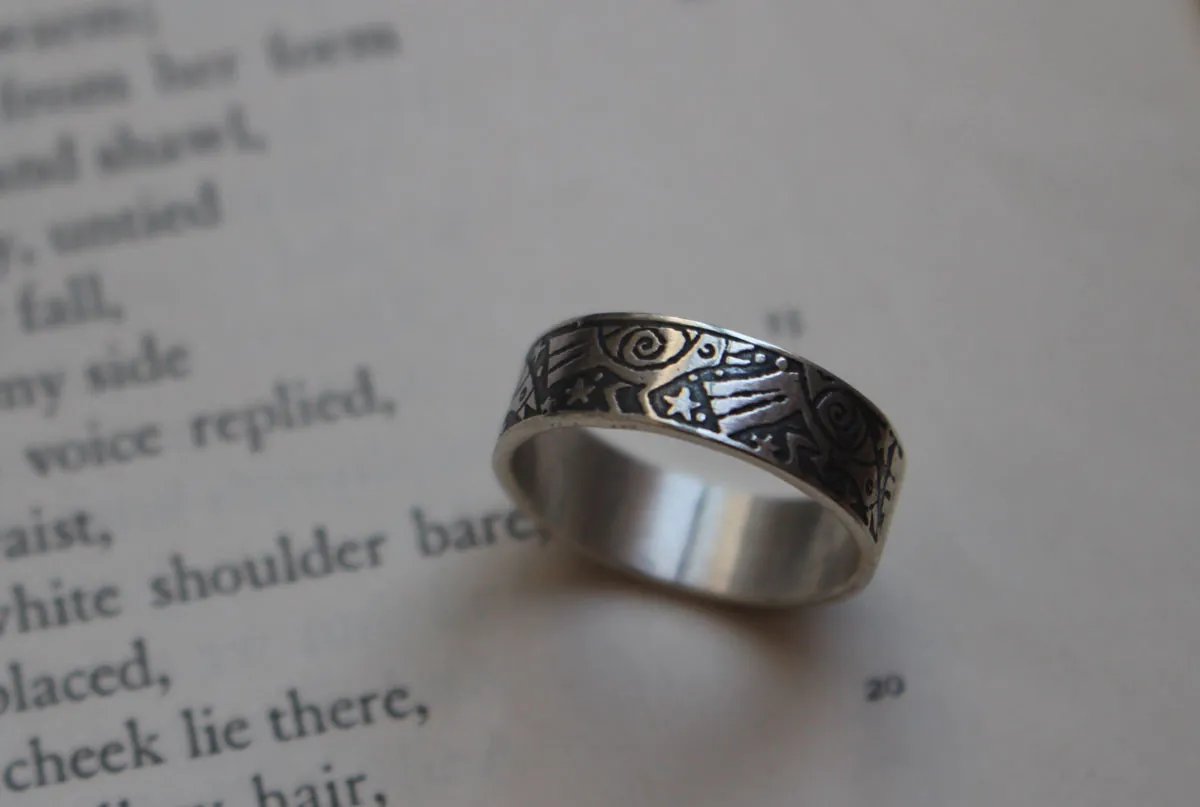 La danse des corbeaux, bague oiseau de légende en argent