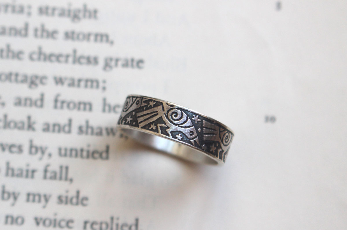 La danse des corbeaux, bague oiseau de légende en argent