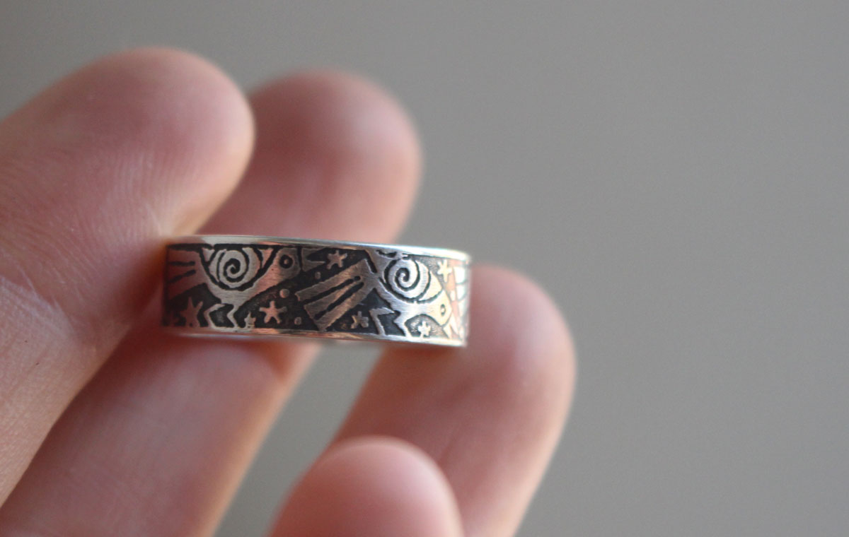 La danse des corbeaux, bague oiseau de légende en argent