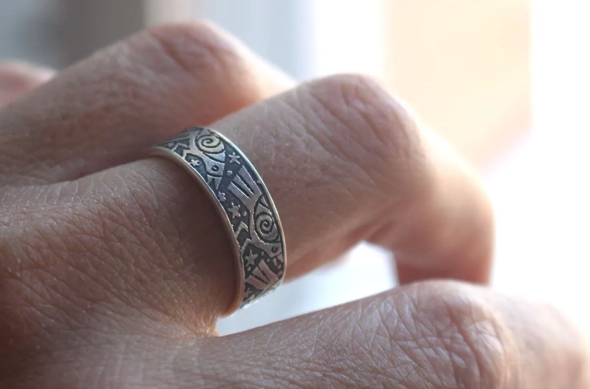 La danse des corbeaux, bague oiseau de légende en argent