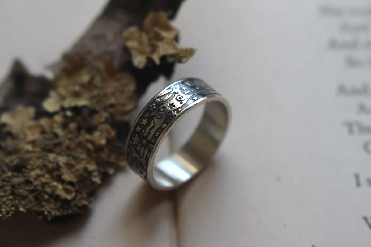 La farandole des lièvres, bague lapin du ciel nocturne en argent