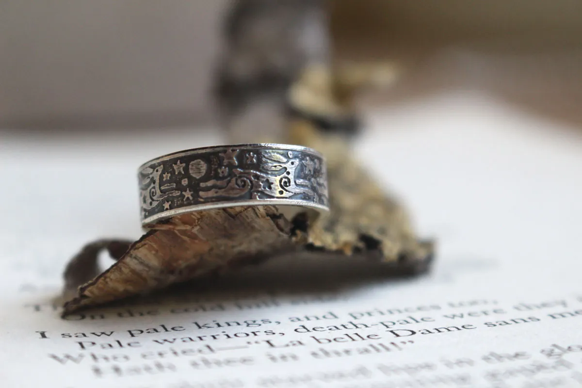 La farandole des lièvres, bague lapin du ciel nocturne en argent