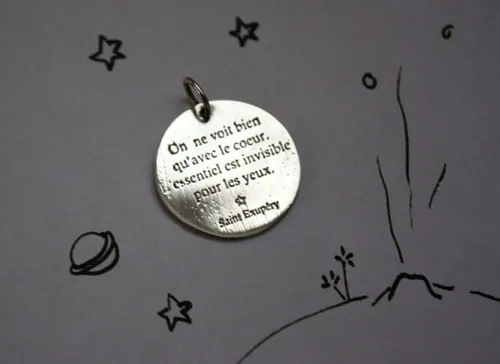 La sagesse du renard, pendentif citation du Petit Prince en argent