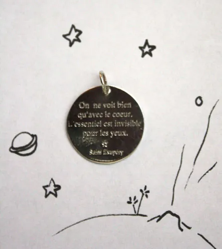 La sagesse du renard, pendentif citation du Petit Prince en argent