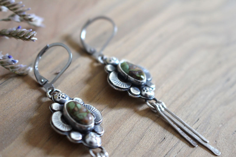 Le chant des lucioles-turquoise, boucles d’oreilles lumière nocturne en argent et turquoise