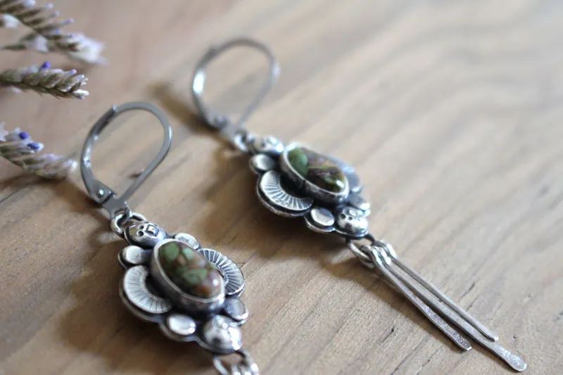 Le chant des lucioles-turquoise, boucles d’oreilles lumière nocturne en argent et turquoise