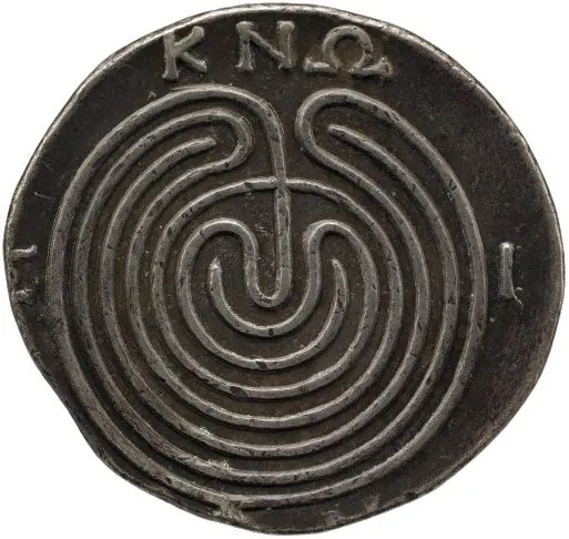 Le labyrinthe de Cnossos, collier monnaie grecque en argent