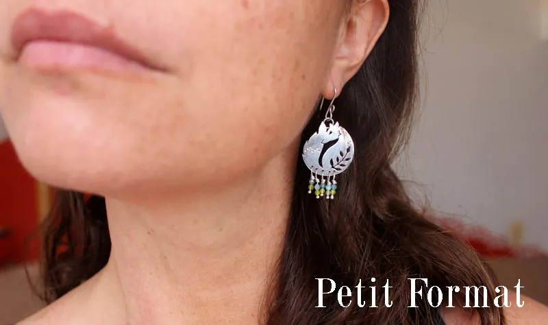 Le renard des blés, boucles d’oreilles ami du Petit Prince en argent, agate bleue et agate verte