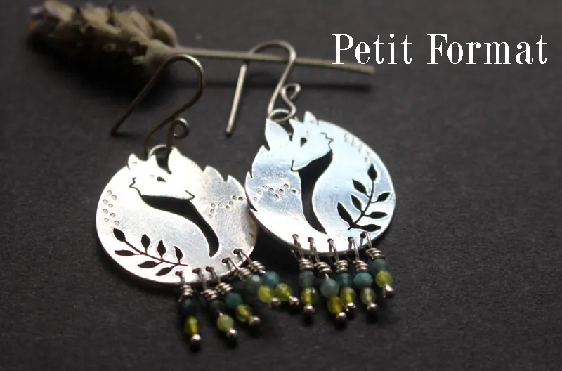 Le renard des blés, boucles d’oreilles ami du Petit Prince en argent, agate bleue et agate verte