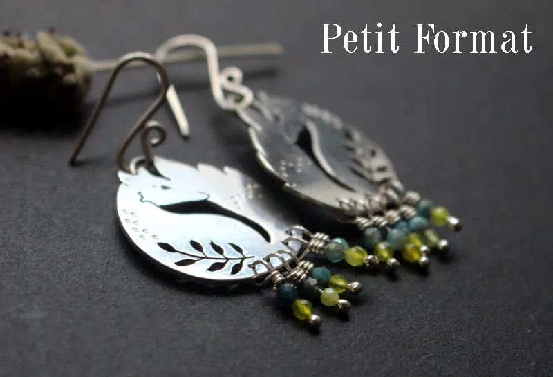 Le renard des blés, boucles d’oreilles ami du Petit Prince en argent, agate bleue et agate verte
