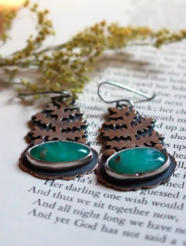 Le réveil de la terre, boucles d’oreilles fougère celtique en argent et chrysoprase