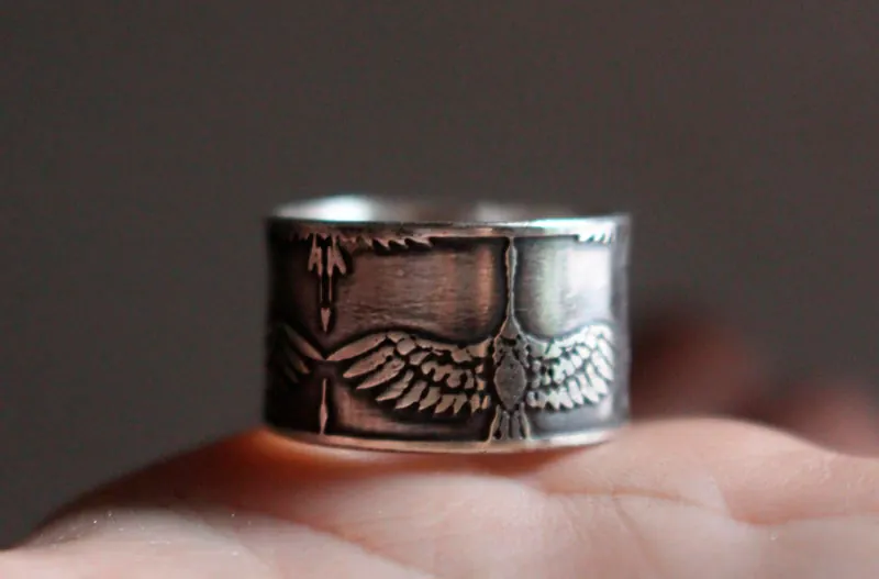 Légende des 1000 grues, bague oiseau japonais en argent